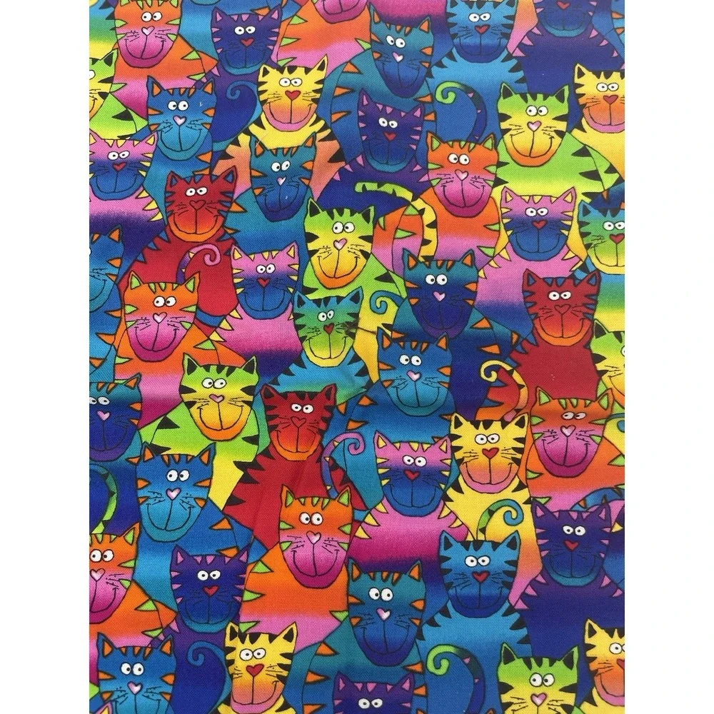 ⚜️Lot of‎ 3 Half Yds Colorful Cats Cotton Quilt Craft Fabrics 1.5 yds Total